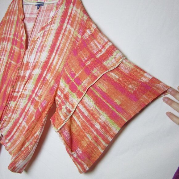 Democracy Button Front Flowy Blouse Front Tie Wing Sleeves Pink Women's Med - Picture 3 of 5